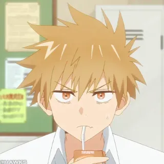 🧡 Anime, Kartun, Karakter, Rambut oranye, Anak laki-laki, Minum, Minuman telegram sticker