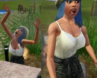 🤡 sims, frau, verängstigt, blaue haare, videospiel telegram sticker