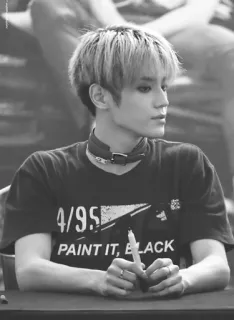 🕸 4/95 PAINT IT, BLACK person, portrait, kpop, idol, black and white, paint it black, man telegram sticker