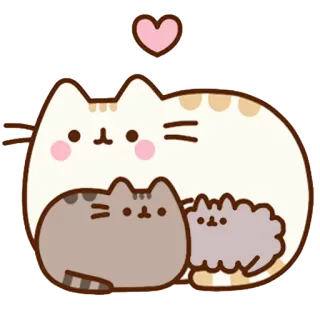 💞 Pusheen 猫, Pusheen, かわいい, 可愛い, 家族, ハート, 漫画 telegram sticker