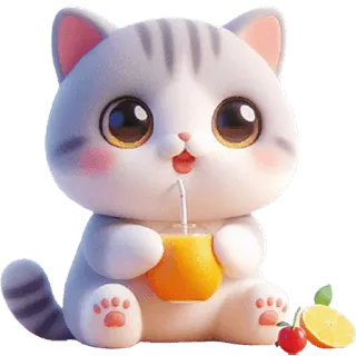 🍹 gato, lindo, bebida, animal, dibujo animado, zumo de naranja, kawaii, gatito telegram sticker