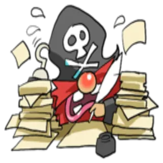 📝 kartun, bajak laut, tengkorak, pengait, menulis, kertas whatsapp sticker