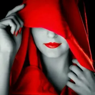 😉 donna, rosso, cappuccio, ritratto, moda, bellezza telegram sticker