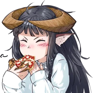 🍕 アニメ, 女の子, 悪魔, 角, ピザ, 食べる telegram sticker