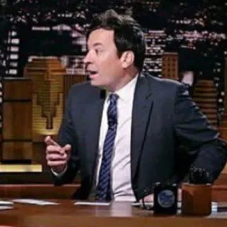 🍼 jimmy fallon, talk show host, suit, desk, television, man telegram sticker