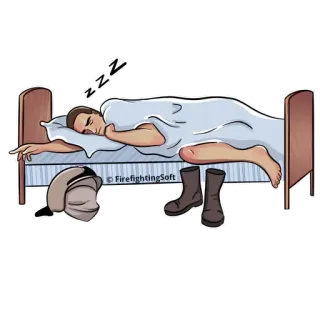 🌙 Schlaf, Feuerwehrmann, Stiefel, Hut, Bett telegram sticker
