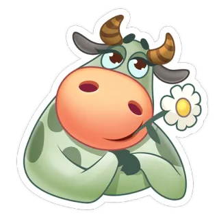 😌 krowa, zwierzę, kreskówka, kwiat, słodkie, naklejka telegram sticker