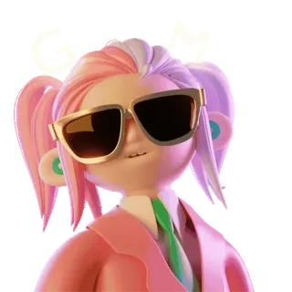 ☺️ Dibujo animado, Personaje, Avatar, Gafas de sol, Pelo rosa, Modelo 3D, Negocios telegram sticker