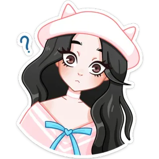 😮 만화, 귀여운, 여자, 질문, 고양이 귀, 스티커 telegram sticker