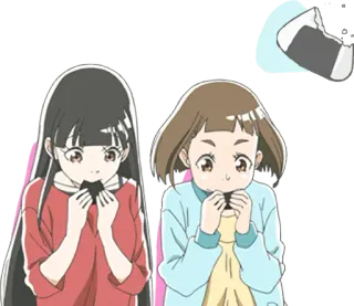 🍙 Anime, Meisjes, Vrienden, Eten, Onigiri, Leuk, Japans telegram sticker