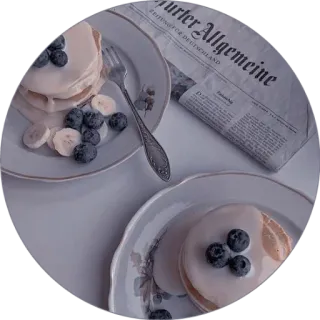 🏹 Frankfurter Allgemeine ZEITUNG FÜR DEUTSCHLAND breakfast, pancakes, blueberries, newspaper, food, fruit, dessert, still life telegram sticker