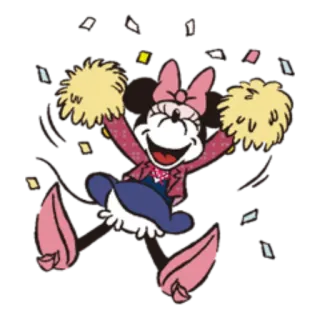 🎊 Minnie Mouse Minnie Mouse, Disney, dessin animé, cheerleader, confettis, joyeux telegram sticker