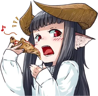 😋 anime, girl, eating, pizza, horns, cute, cartoon telegram sticker