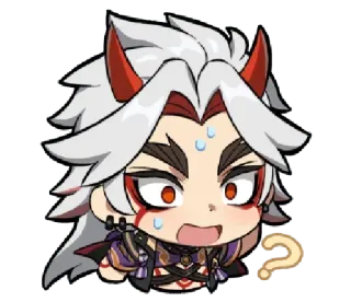 ❔ Arataki Itto Genshin Impact anime, videogame, shocked, question, chibi telegram sticker