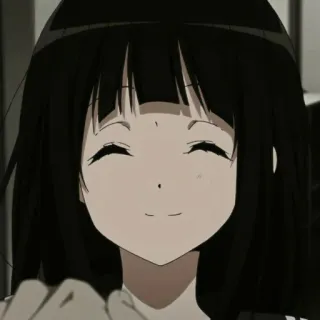 🍶 chica anime, sonriendo, pelo negro, linda, dibujos animados, femenino, retrato whatsapp sticker