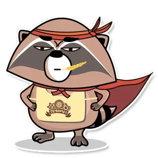 😌 Прянично 너구리, 앞치마, 만화, 동물, 귀여운, 도둑 telegram sticker