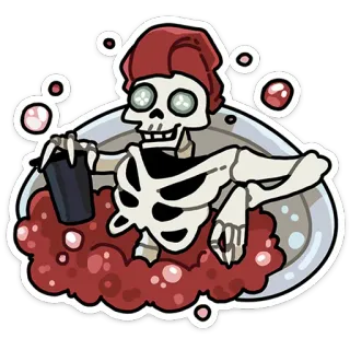 💀 scheletro, bagno, relax, cartone animato, ossa, divertente, spa, umorismo telegram sticker