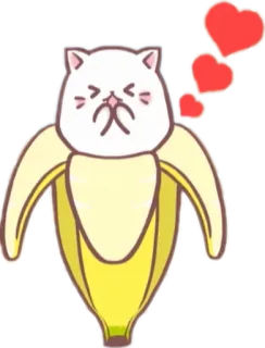 ❤ 고양이, 바나나, 귀여운, 동물, 카와이, 하트 telegram sticker