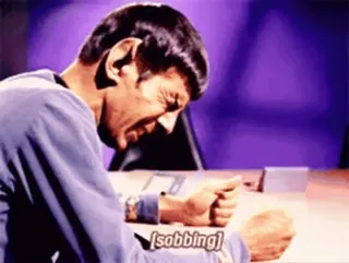 😭 Spock Star Trek sobbing ร้องไห้, โกรธ, เศร้า, อารมณ์, ทีวี, วิทยาศาสตร์ telegram sticker