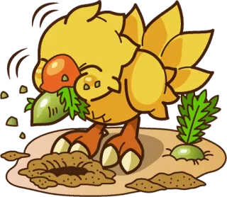 😋 โชโคโบะ, นก, กิน, น่ารัก, สีเหลือง, การ์ตูน telegram sticker