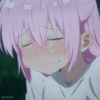 😭 Anime, Mädchen, traurig, weinend, rosa Haare telegram sticker