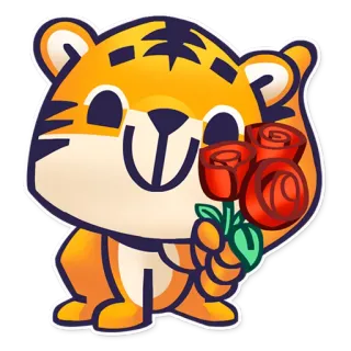 😘 tigre, desenho animado, animal, rosas, fofo, kawaii telegram sticker