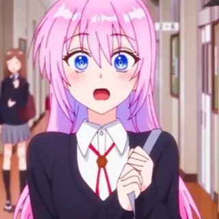 📎 Anime, pinke Haare, Schuluniform, überrascht, weiblich, lange Haare telegram sticker