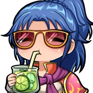 🍹 anime, óculos de sol, bebida, desenho animado, verão, fofo whatsapp sticker
