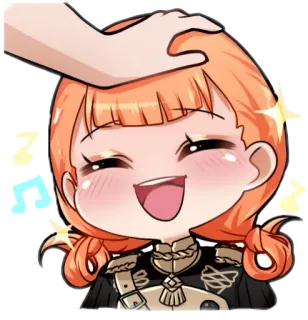 ☺️ Anime, Desenho animado, Fofo, Feliz, Carinho na cabeça, Cabelo laranja, Sorrindo, Chibi whatsapp sticker
