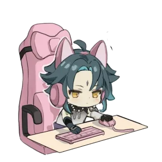 🌟 Xiao Genshin Impact Xiao, Genshin Impact, Anime, Video game, Gamer, Telinga kucing, Chibi telegram sticker