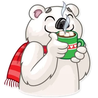 ☕ Eisbär, Heiße Schokolade, Marshmallow, Schal, Cartoon, Winter telegram sticker