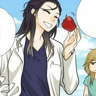 🍙 personne, médecin, pomme, dessin animé, amical, santé telegram sticker