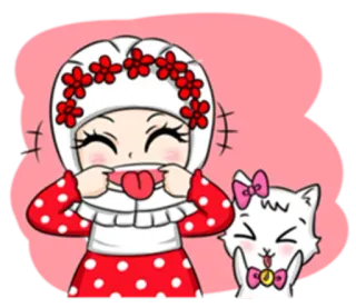 😝 Kreskówka, Dziewczyna, Kot, Słodki, Naklejka telegram sticker