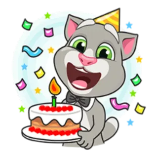🎉 Talking Tom cat, birthday, cake, party, confetti telegram sticker