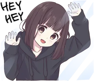 😀 HEY HEY 动漫女孩, 可爱, 问候, 窗户, 漫画 whatsapp sticker