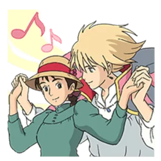 😊 Sophie Howl's Moving Castle аниме, пара, любовь, танцы, музыка whatsapp sticker
