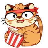 🍿 hổ, hoạt hình, dễ thương, động vật, bắp rang bơ, đồ ăn vặt, thức ăn whatsapp sticker