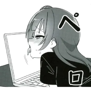😋 Anime, Dessin animé, Ordinateur portable, Fille, Lécher, Écran, Idiot, Drôle whatsapp sticker