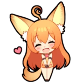 ❤ Anime, Gadis rubah, Chibi, Lucu, Kawaii, Hati, Rambut oranye telegram sticker