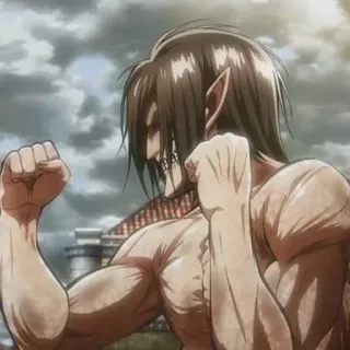 👊 Eren Yeager Attack on Titan Anime, Titán, Ataque a los Titanes, Eren Yeager, Monstruo, Pelea, Shonen telegram sticker
