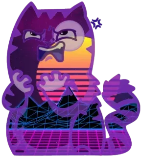 😤 고양이, 레트로, 일몰, 보라색, 화난, 만화, 기하학적 telegram sticker