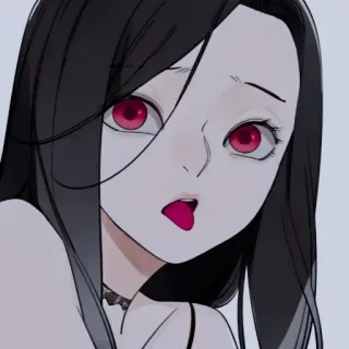 🔮 Anime, Ragazza, Femmina, Occhi rossi, Capelli scuri, Girocollo, Ritratto telegram sticker