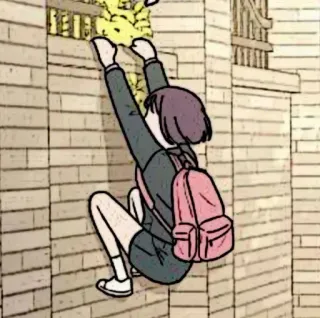 📱 arrampicata, studente, zaino, ragazza, anime, cartone animato telegram sticker