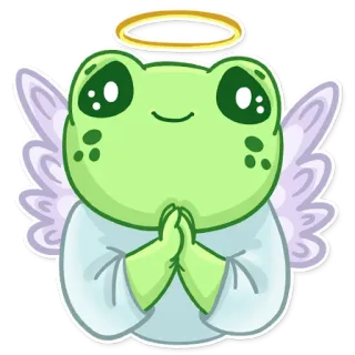 😇 ангел, лягушка, милый, нимб, крылья, каваий, мультфильм, стикер telegram sticker
