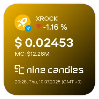 📊 XROCK
-1.16 %
$ 0.02453
MC: $12.26M
nine candles
20:28, Thu, 10.07.2025 (GMT +0) finance, crypto, currency, XROCK, nine candles telegram sticker