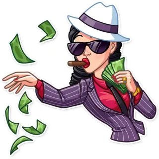 🤑 woman, money, cigar, hat, sunglasses, rich telegram sticker