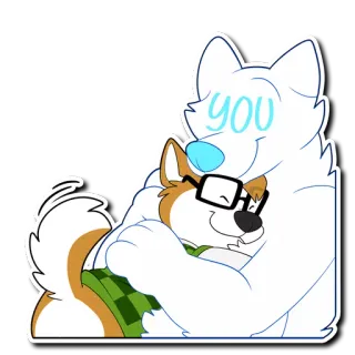 🤗 you perro, lindo, abrazo, gafas, amistad, dibujo animado, ilustración telegram sticker