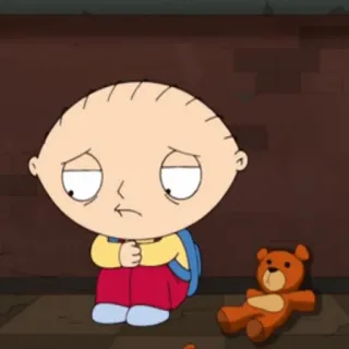 😔 Stewie Griffin Family Guy cartoon, animated, sad, upset, Stewie, Family Guy, teddy bear telegram sticker