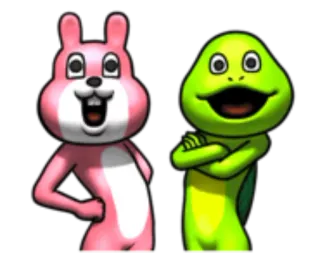 😶 conejo, tortuga, dibujos animados, animales, rosa, verde whatsapp sticker