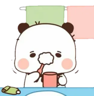 🧸 carino, animale, panda, lavarsi i denti, lavarsi i denti, mattina, pulizia telegram sticker